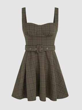 Cider Dark Academia Plaid Mini Dress Brown Green Whimsigoth Fit & Flare Small
